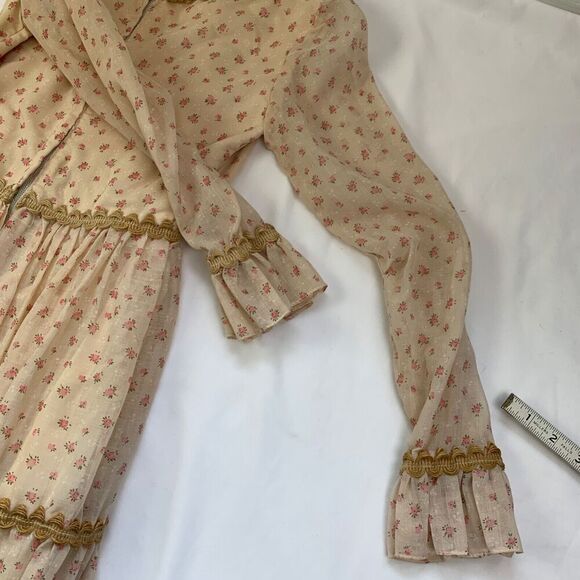 Vtg Floral Maxi Dress Ivory XS Long Sleeve Tiered Prairie Peasant Cottage 70s - Picture 10 of 16